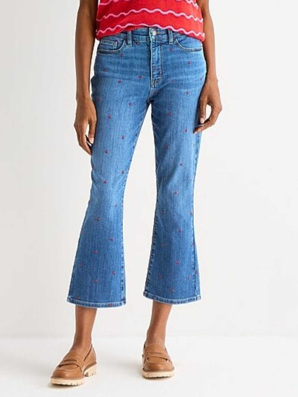 St. John's Bay Blue Cropped Flare Jeans w/Heart Embroidery Sz 16